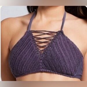Crocheted Halter Bikini Top- adjustable straps- purple